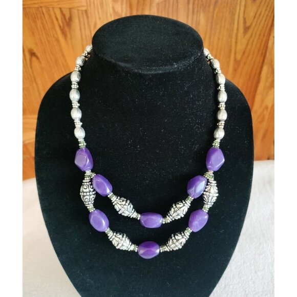 Avon Vintage Necklace Bold Amethyst Color Button Silver Cabochon Purple Jewelry - Picture 13 of 16